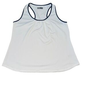 Lija Womens White Athletic Tank Top‎ Navy Trim Sleeveless Activewear Size Large